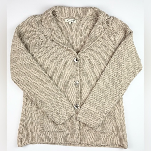 Womens Beige Knit Sweater Wool Blend Neutral Classic Luxury Made in Italy Medium - Picture 1 of 6